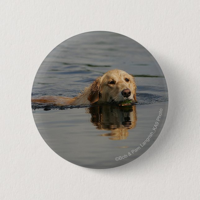 Macaron Rond 5 Cm Golden retriever nageant (Devant)