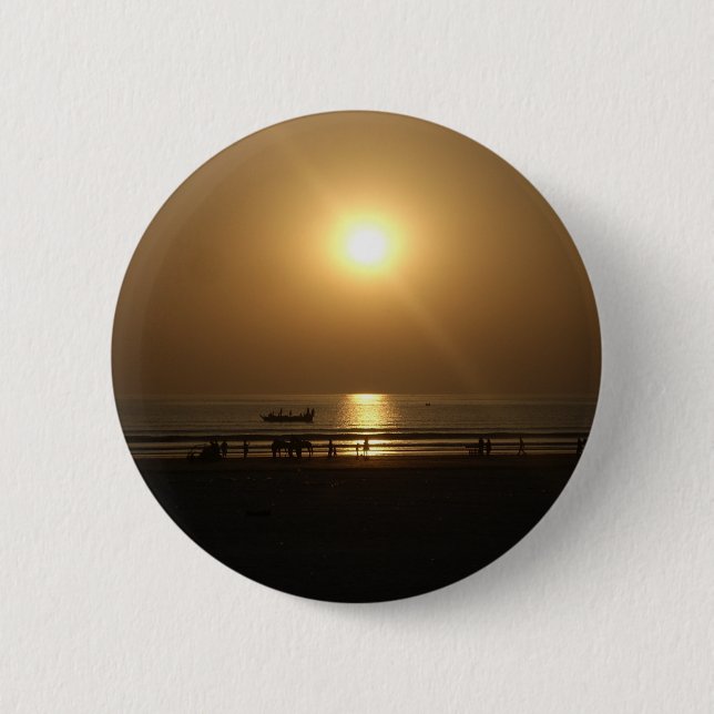 Macaron Rond 5 Cm Golden Summer Sunset Réflexion sur la plage (Devant)