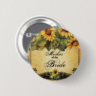 Macaron Rond 5 Cm Golden Sunflowers Mother of the Bride Button