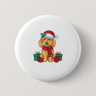 Macaron Rond 5 Cm Goldendoodle Chien Fête de Noël Père Noël Chien X