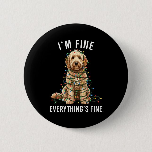 Macaron Rond 5 Cm Goldendoodle Christmas I'm Fine Everything Is Fine (Devant)