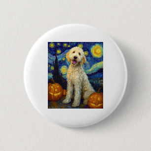 Macaron Rond 5 Cm Goldendoodle mignon chien Halloween Jack-o'-lanter