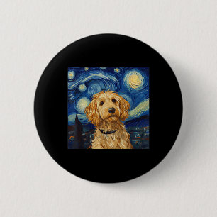 Macaron Rond 5 Cm Goldendoodle Van Gogh Starry Nuit étoilée