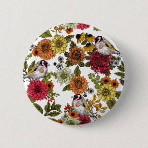 Macaron Rond 5 Cm Goldfinches dans le jardin