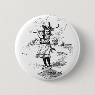 Macaron Rond 5 Cm Golf Girl Golfing Art Vintage
