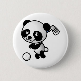 Macaron Rond 5 Cm Golf Jouer Panda