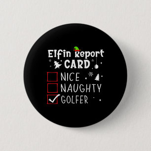 Macaron Rond 5 Cm Golf Noël Nice Naughty Funny Liste de Noël Golfer
