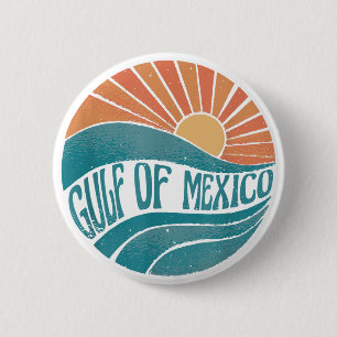 Macaron Rond 5 Cm Golfe du Mexique Est 1550 Rétro Plage Golfe du Mex