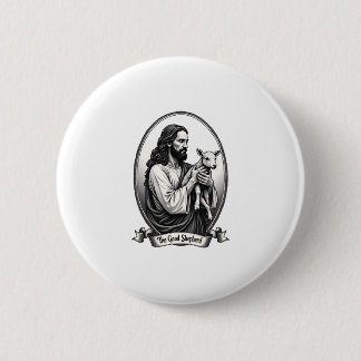 Macaron Rond 5 Cm Good Shepherd Jesus Vintage Engraving Faith Shirt 
