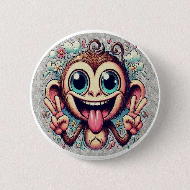 Macaron Rond 5 Cm Goofy Peace Monkey Button (Devant)