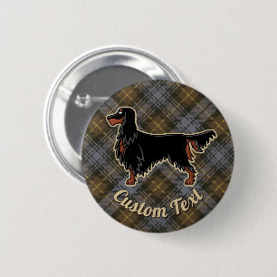 Macaron Rond 5 Cm Gordon Setter sur le bouton Patiné Gordon Tartan