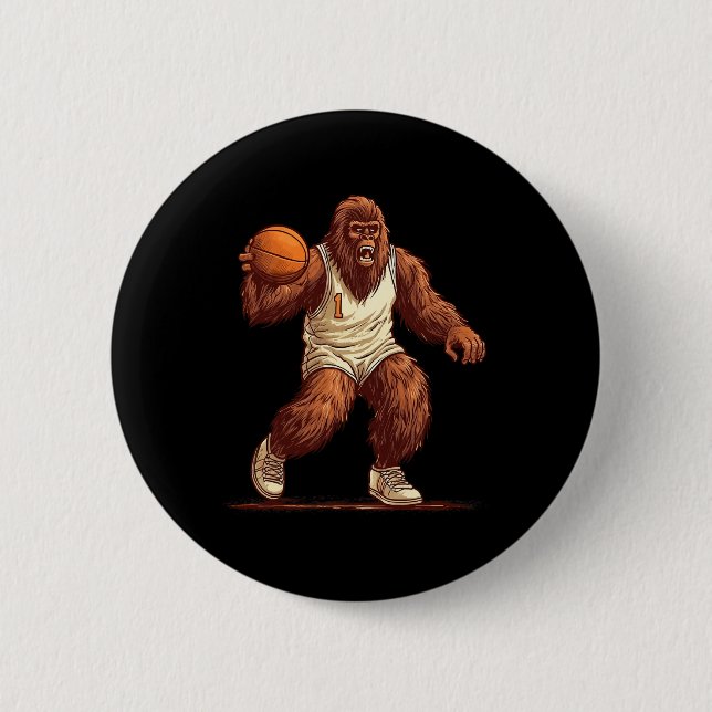 Macaron Rond 5 Cm Gorilla Jouer Basketball Fun Gorilla Basketball (Devant)