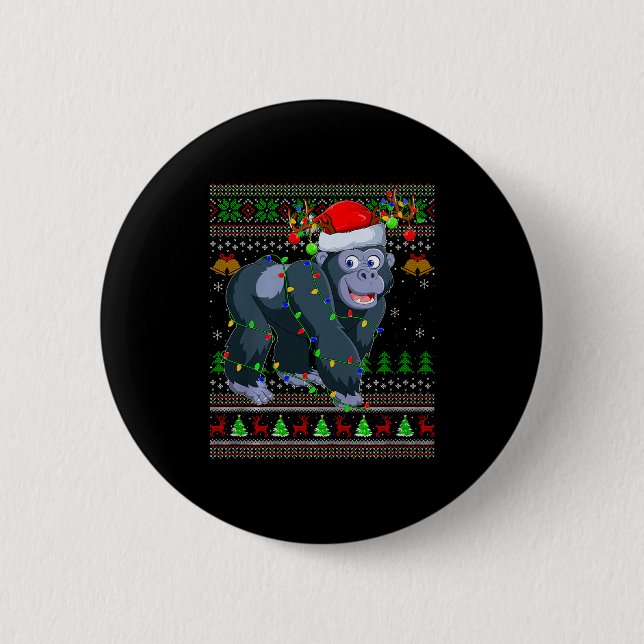 Macaron Rond 5 Cm Gorilla Ugly Christmas Sweaters Holiday Santa Cute (Devant)