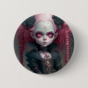 Macaron Rond 5 Cm Goth Girl Pink Black Creepy Cute