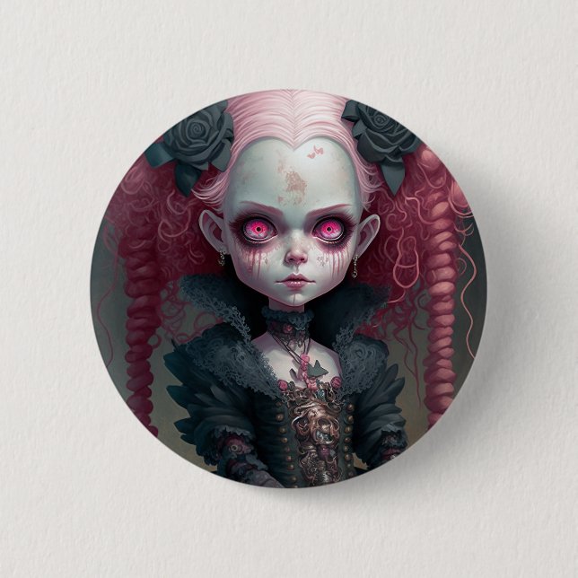 Macaron Rond 5 Cm Goth Girl Rose Noir Déplaisant mignon (Devant)