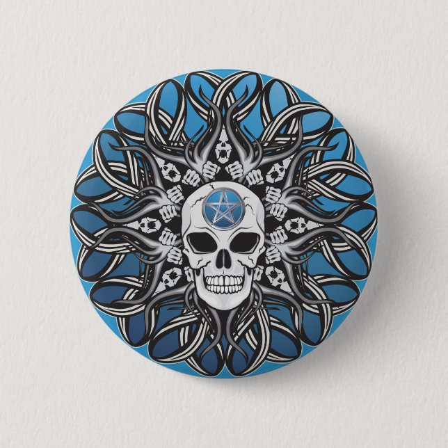 Macaron Rond 5 Cm Goth Skull - Bleu (Devant)