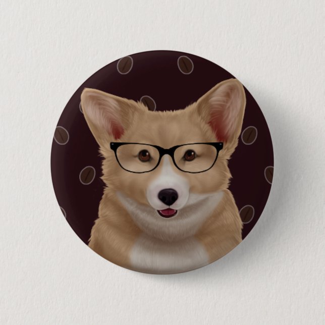 Macaron Rond 5 Cm Goupille de corgi (Devant)
