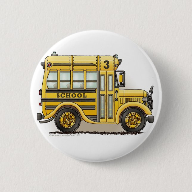 Macaron Rond 5 Cm Goupilles de Schoolbus (Devant)
