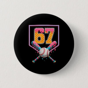 Macaron Rond 5 Cm Goutte de Baseball Numéro 67 Amusant Six Sept 6 7