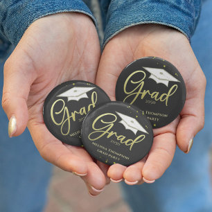 Macaron Rond 5 Cm Graduate Grad Gold Graduation Script Party