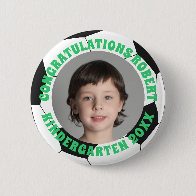 Macaron Rond 5 Cm Graduate Kindergarten Félicitations Photo Soccer (Devant)