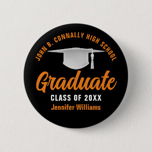 Macaron Rond 5 Cm Graduation Black Orange Personnalisée 2025 Graduat