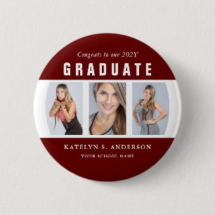 Macaron Rond 5 Cm Graduation en rouge foncé et blanc Collage photo p