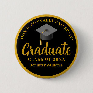 Macaron Rond 5 Cm Graduation Gold Black Personnalisée 2025 Graduate