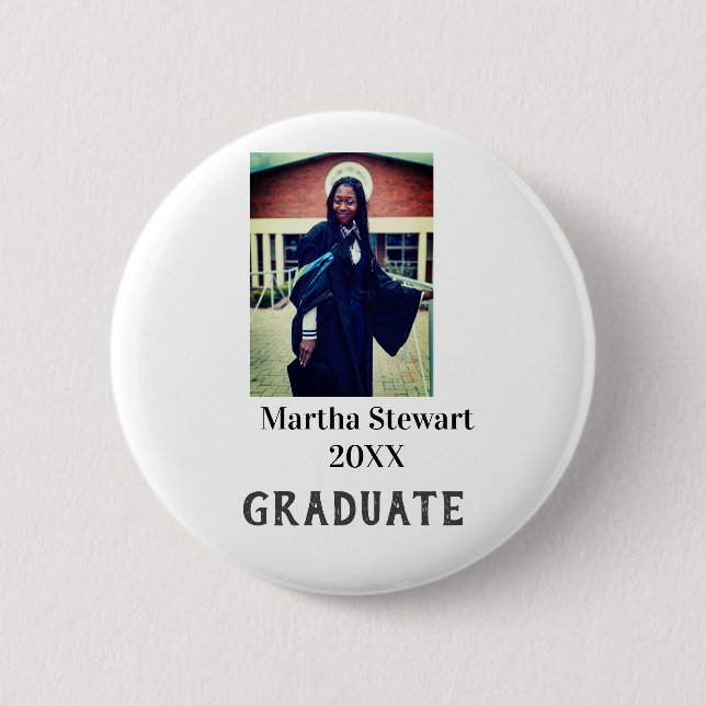 Macaron Rond 5 Cm Graduation photo name year class university simple (Devant)