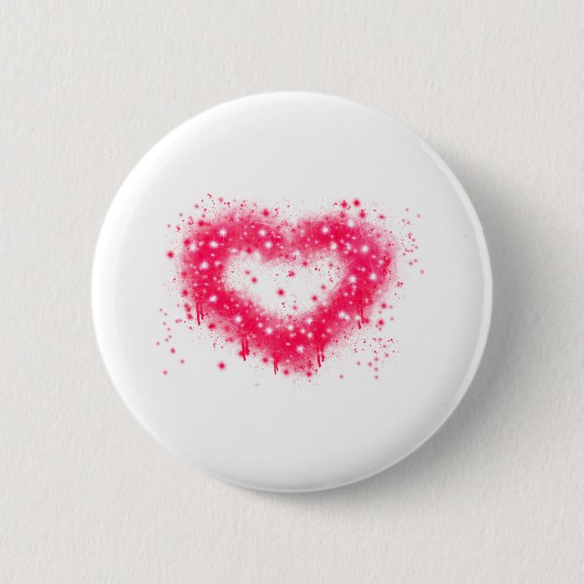 Macaron Rond 5 Cm Graffiti peinture rose brillant design coeur (Devant)