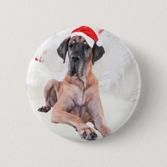 Macaron Rond 5 Cm Grand chien Danse Casquette Joyeux Noël (Devant)