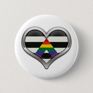 Macaron Rond 5 Cm Grand Coeur Chrome dans LGBT Ally Pride couleurs d