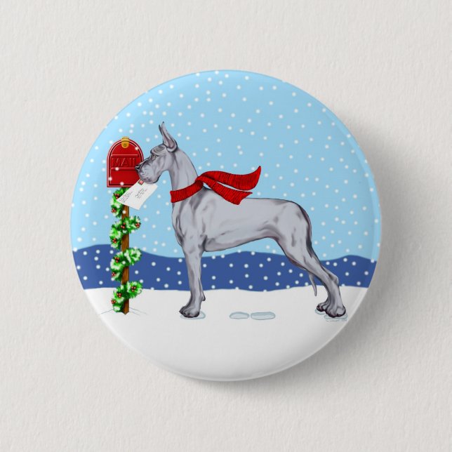 Macaron Rond 5 Cm Grand Dane Christmas Mail Bleu (Devant)