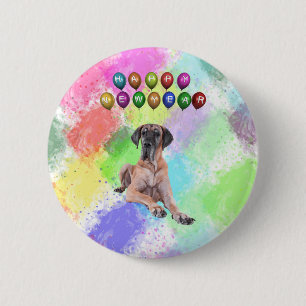 Macaron Rond 5 Cm Grand Danois souhaitant une bonne année