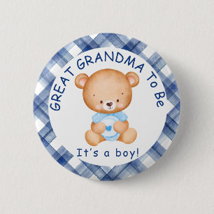 Macaron Rond 5 Cm GRAND GRANDMA sera le Baby shower bleu plaqué