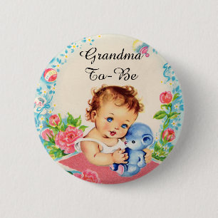 Macaron Rond 5 Cm Grand-maman à être bouton vintage de baby shower