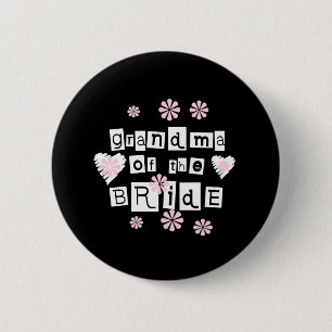 Macaron Rond 5 Cm Grand-maman de blanc de jeune mariée sur le noir