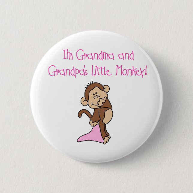 Macaron Rond 5 Cm Grand-maman et singe roses de grand-papas (Devant)