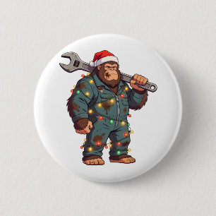 Macaron Rond 5 Cm Grand Mécanicien Bigfoot Sasquatch Noël Col Bleu