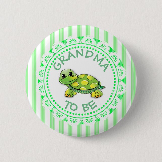 Macaron Rond 5 Cm Grand-mère à être Baby shower Bouton Tortue thème (Devant)