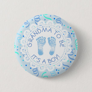 Macaron Rond 5 Cm Grand-mère à être bleu confetti Baby shower Bouton