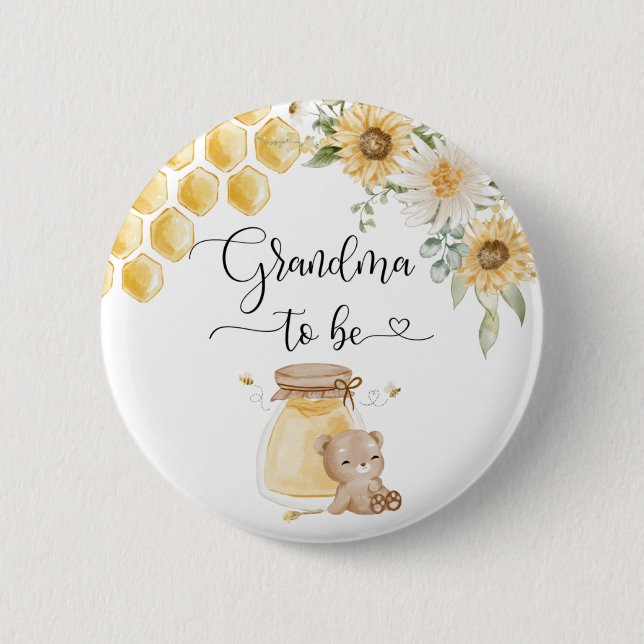 Macaron Rond 5 Cm Grand-mère à être Button. Ours de tournesol (Devant)