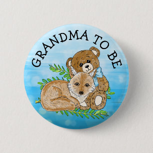 Macaron Rond 5 Cm Grand-mère à être Fox et Teddy Bear Baby shower