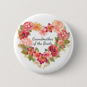 Macaron Rond 5 Cm Grand-mère de la mariée Floral Wreath Button