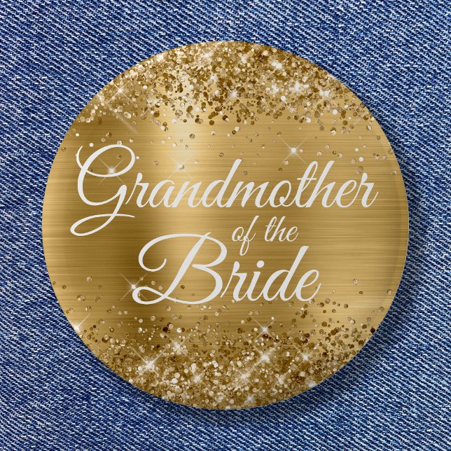 Macaron Rond 5 Cm Grand-mère de la mariée Glittery Gold Foil (Grandmother of the Bride Glittery Gold Foil Button)