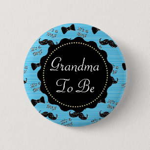 Macaron Rond 5 Cm Grand-mère du Baby shower Blue Mustache Bowtie