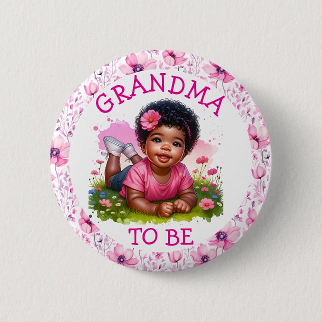 Macaron Rond 5 Cm Grand-mère | Le Baby shower floral de la fille (Devant)