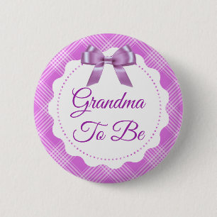 Macaron Rond 5 Cm Grand-mère mauve plaid et bow à être bouton