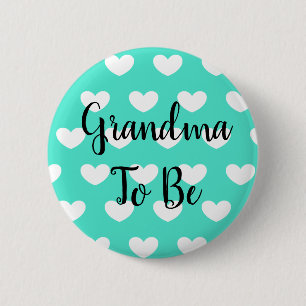 Macaron Rond 5 Cm Grand-mère pour être Turquoise Coeurs Bouton Baby 