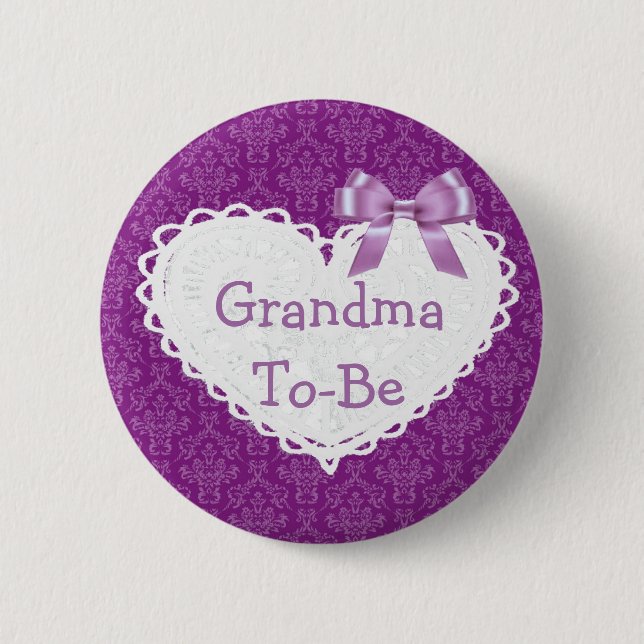 Macaron Rond 5 Cm Grand-mère pourpre pour être Baby shower Bouton (Devant)